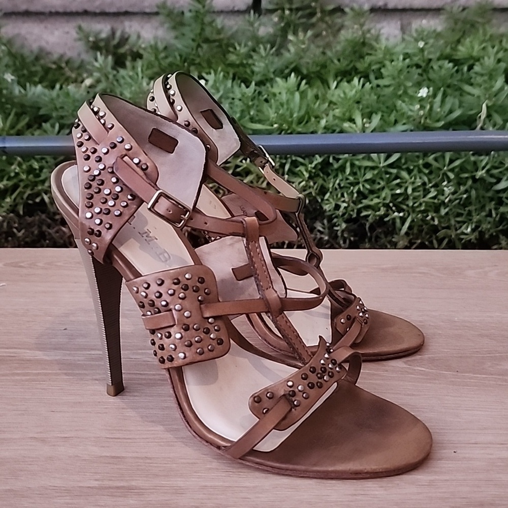 Brown Leather Studded L.A.M.B. Made in Brazil High Heel Sandals Size 6.5 - Picture 3 of 13